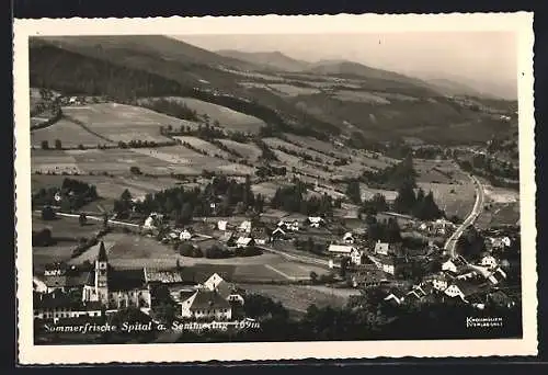 AK Spital am Semmering, Totalansicht mit Landstrasse aus der Vogelschau