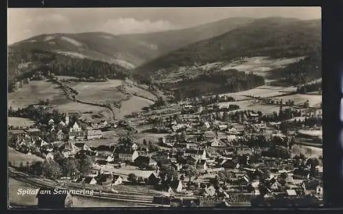 AK Spital am Semmering, Ortsansicht mit Bahnstrecke aus der Vogelschau