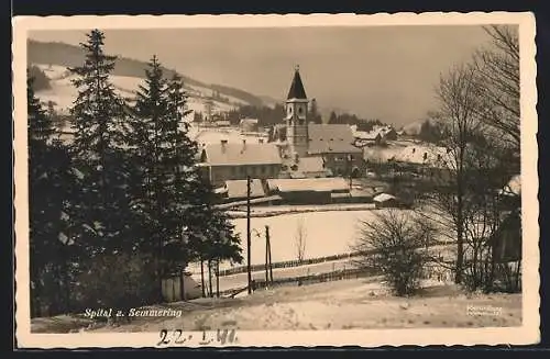 AK Spital am Semmering, Teilansicht mit Kirche im Winter