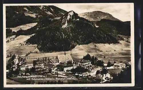 AK Neuberg a. d. Mürz, Ortsansicht mit Rabenstein und Raxalpe