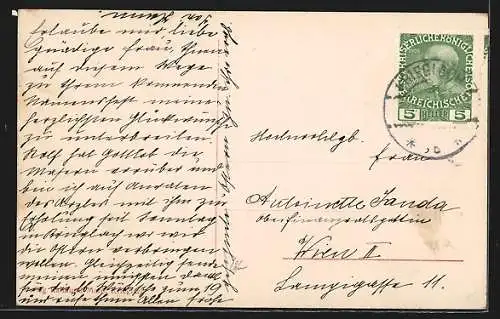 AK Krieglach, Totalansicht mit Bergen aus der Vogelschau