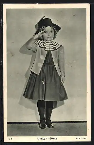 AK Schauspielerin Shirley Temple als junges Mädchen in weitem Kleidchen mt Hut