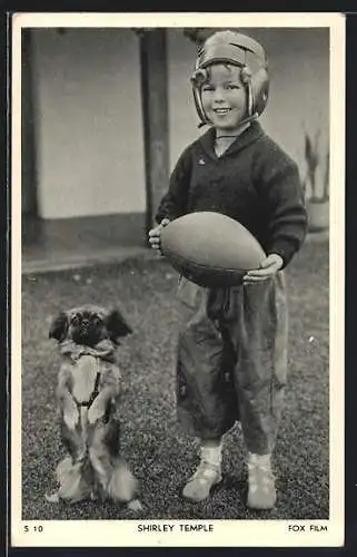 AK Schauspielerin Shirley Temple mit niedlichem Hund und Football