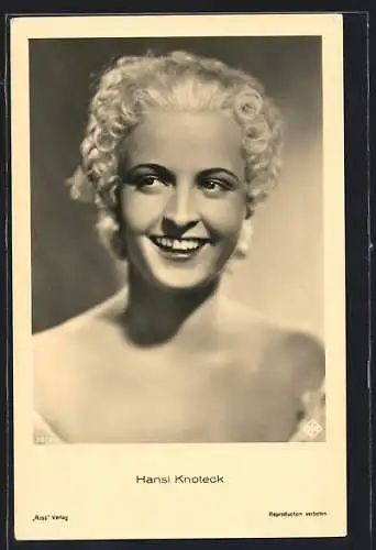 AK Schauspielerin Hansi Knoteck, Portrait in schulterfreiem Kleid