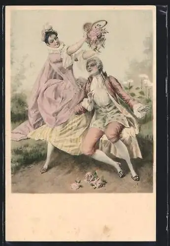 Künstler-AK M. Munk Nr. 323: Ehepaar in eleganter Kleidung auf einer Wiese