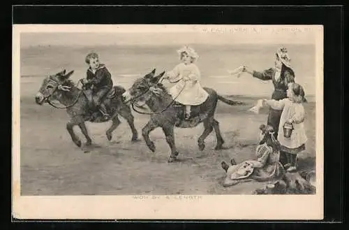 AK Kinder auf Eseln am Strand