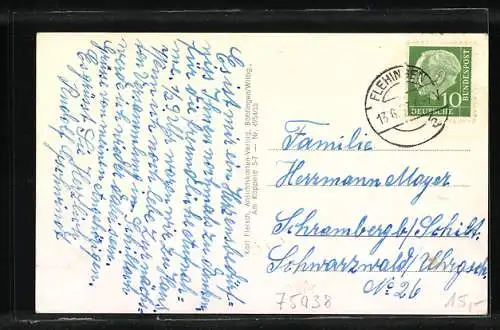 AK Flehingen /Karlsruhe, Ortsansicht aus der Vogelschau, Evgl. Kirche und Pfarrhaus, Hauptstrasse