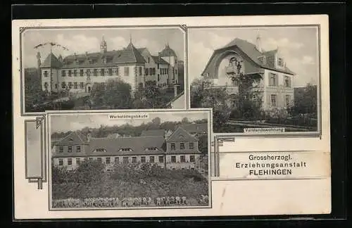 AK Flehingen, Grossherzogl. Erziehungsanstalt, Werkstattgebäude, Vorstandswohnung