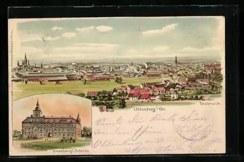 Lithographie Oldenburg / Gr., Totalansicht, Grossherzogl. Schloss