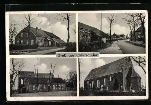 AK Ostersander, Gasthof Altona, Friedhof und Kirche