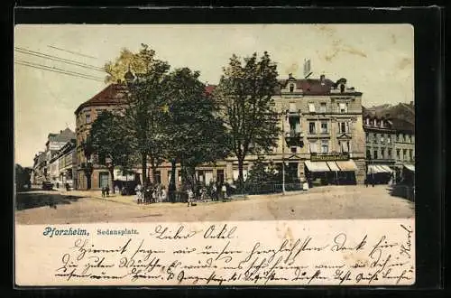 AK Pforzheim, Sedansplatz mit Cafe