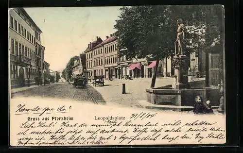 AK Pforzheim, Strassenpartie am Leopoldsplatz