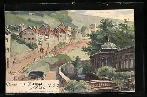 Künstler-AK Bad Wildbad, Olga-Strasse mit Villa