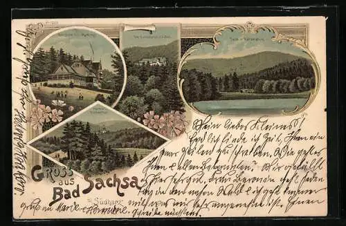 Lithographie Bad Sachsa, Berghotel Eulingswiese, Katzenstein