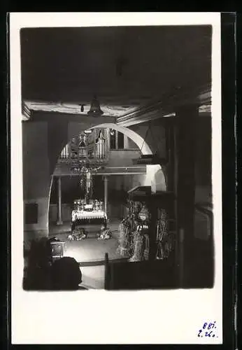 AK Breithardt, Kanzel und Altar der Kirche im Schmuck des Erntedankfestes