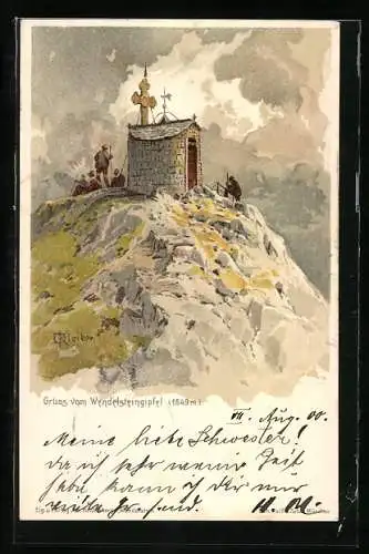 Künstler-AK sign. Kleiber: Wendelstein, Gruss vom Gipfel