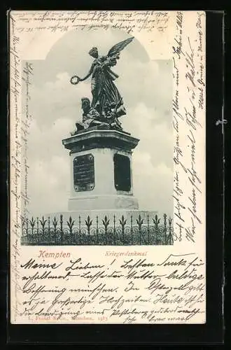 AK Kempten / Allgäu, Blick auf das Kriegerdenkmal