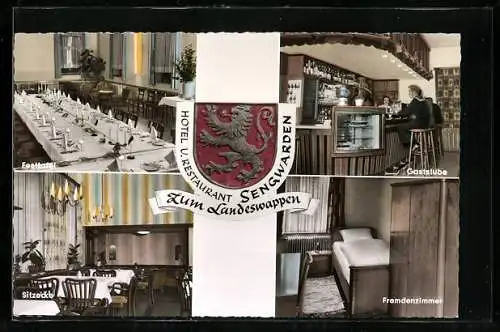 AK Sengwarden /Wilhelmshaven, Hotel u. Restaurant zum Landeswappen, Gaststube, Fremdenzimmer