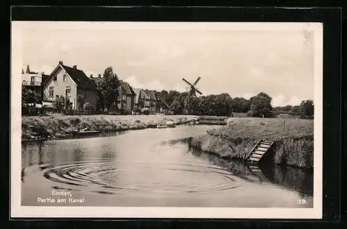 AK Emden / Ostfriesland, Partie am Kanal, Mühle