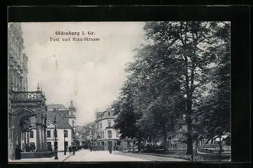 AK Oldenburg i. Gr., Post und Staustrasse