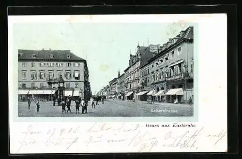 AK Karlsruhe, Kaiserstrasse mit Café Central