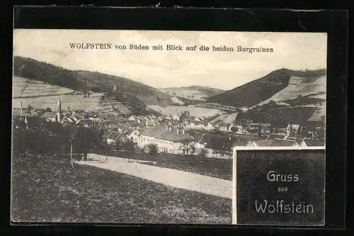 AK Wolfstein / Lautertal, Ortsansicht von Süden mit Blick auf die Burgruinen