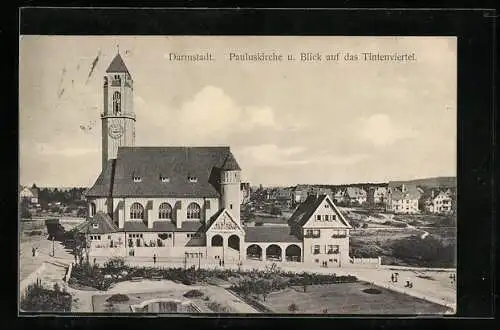 AK Darmstadt, Paulusplatz mit Pauluskirche