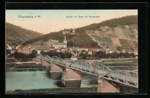 AK Klingenberg a. M., Ansicht der Stadt mit Mainbrücke