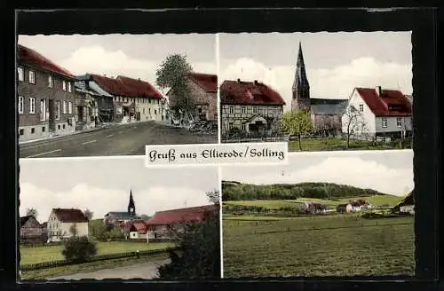 AK Ellierode /Solling, Strassenpartie, Kirche, Ortspartie