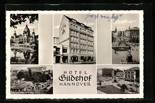 AK Hannover, Hotel Gildehof, Ernst-August-Platz, neues Rathaus
