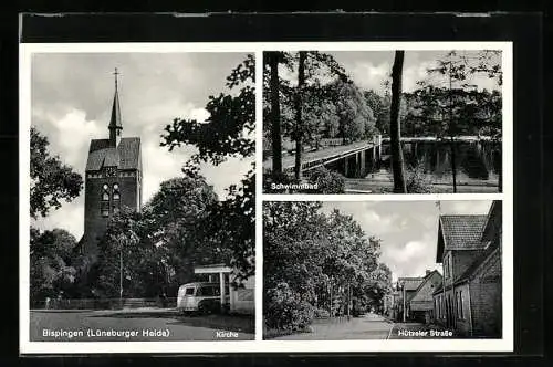 AK Bispingen /Lüneburger Heide, Kirche, Schwimmbad, Hützeler Strasse