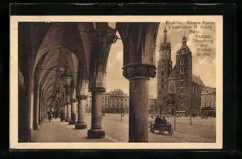 AK Krakau, Hauptring und Marienkirche, Säulengang