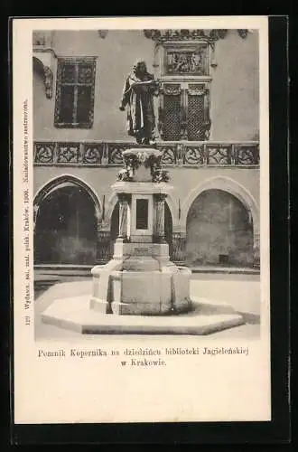 AK Krakow, Pomnik Kopernika na dziedzincu biblioteki Jagielonskiej