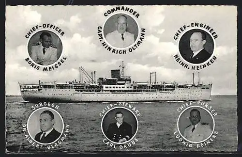 AK Passagierschiff M. S. Seven Seas, Porträts d. Besatzung u. a. mit Commander Capt. Hinrich Oltmann, Europa-Canada-Line