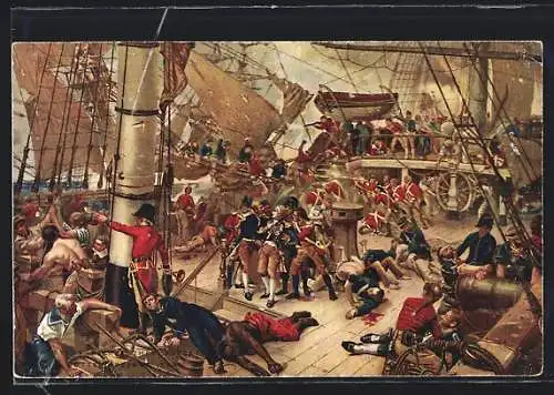Künstler-AK Nelson tödlich verwundet während der Seeschlacht von Trafalgar