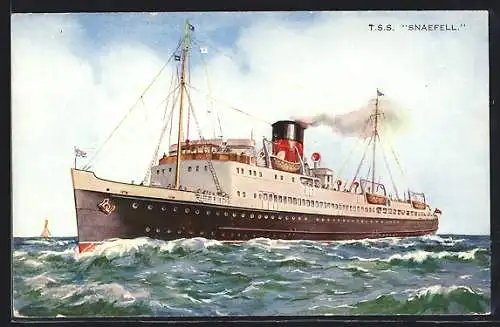 Künstler-AK Passagierschiff T.S.S. Snaefell in voller Fahrt