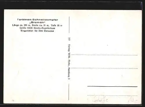 AK Schnelldampfer Bremen des Norddeutschen Lloyd