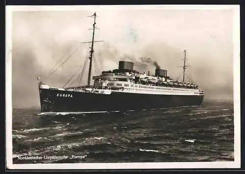 AK Norddeutscher Lloyddampfer Europa auf See