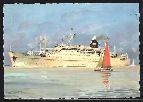 Künstler-AK Passagierschiff Lyautey und Segelboot