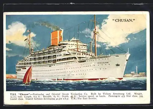 Künstler-AK T. S. S. Chusan in voller Fahrt