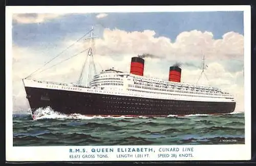 Künstler-AK Cunard Line Passagierschiff RMS Queen Elizabeth