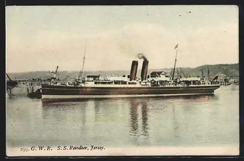 AK Dampfer SS Reindeer der G. W. R. in einem kleinen Hafen