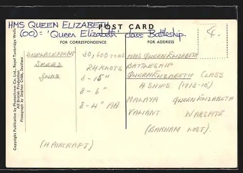AK Kriegsschiff H.M.S. Queen Elizabeth in voller Fahrt