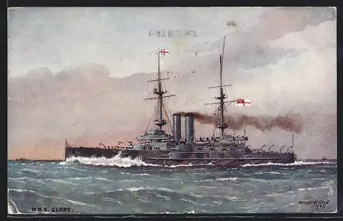 Künstler-AK HMS Glory in voller Fahrt