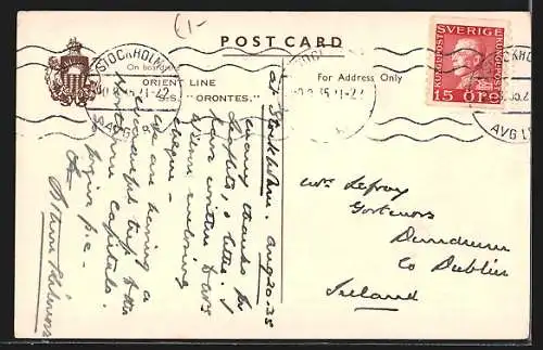 AK Passagierschiff SS Orontes der Orient Line vor einer steilen Küste