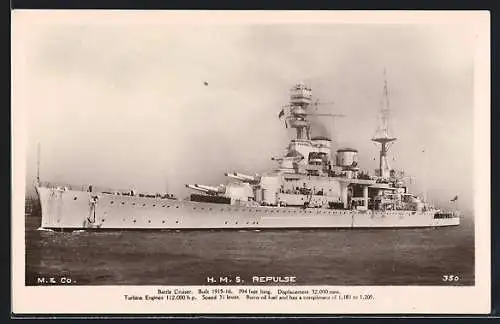 AK Battle Cruiser HMS Repulse im Wasser