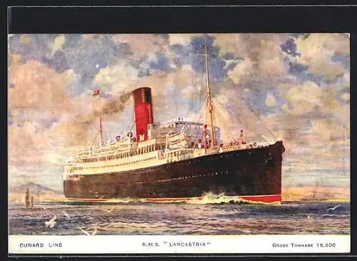 Künstler-AK Passagierschiff RMS Lancastria gibt Volldampf