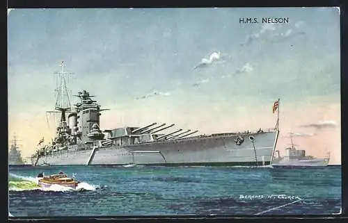 Künstler-AK HMS Nelson in Fahrt