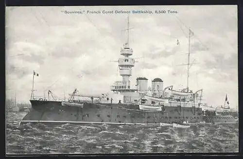 AK Französisches Kriegsschiff Bouvines verlässt den Hafen