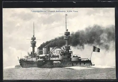 AK Französisches Kriegsschiff Jauréguiberry in voller Fahrt